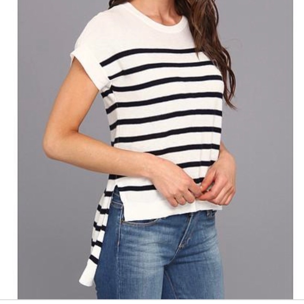 BCBG short sleeve navy stripe sweater. Size xxs